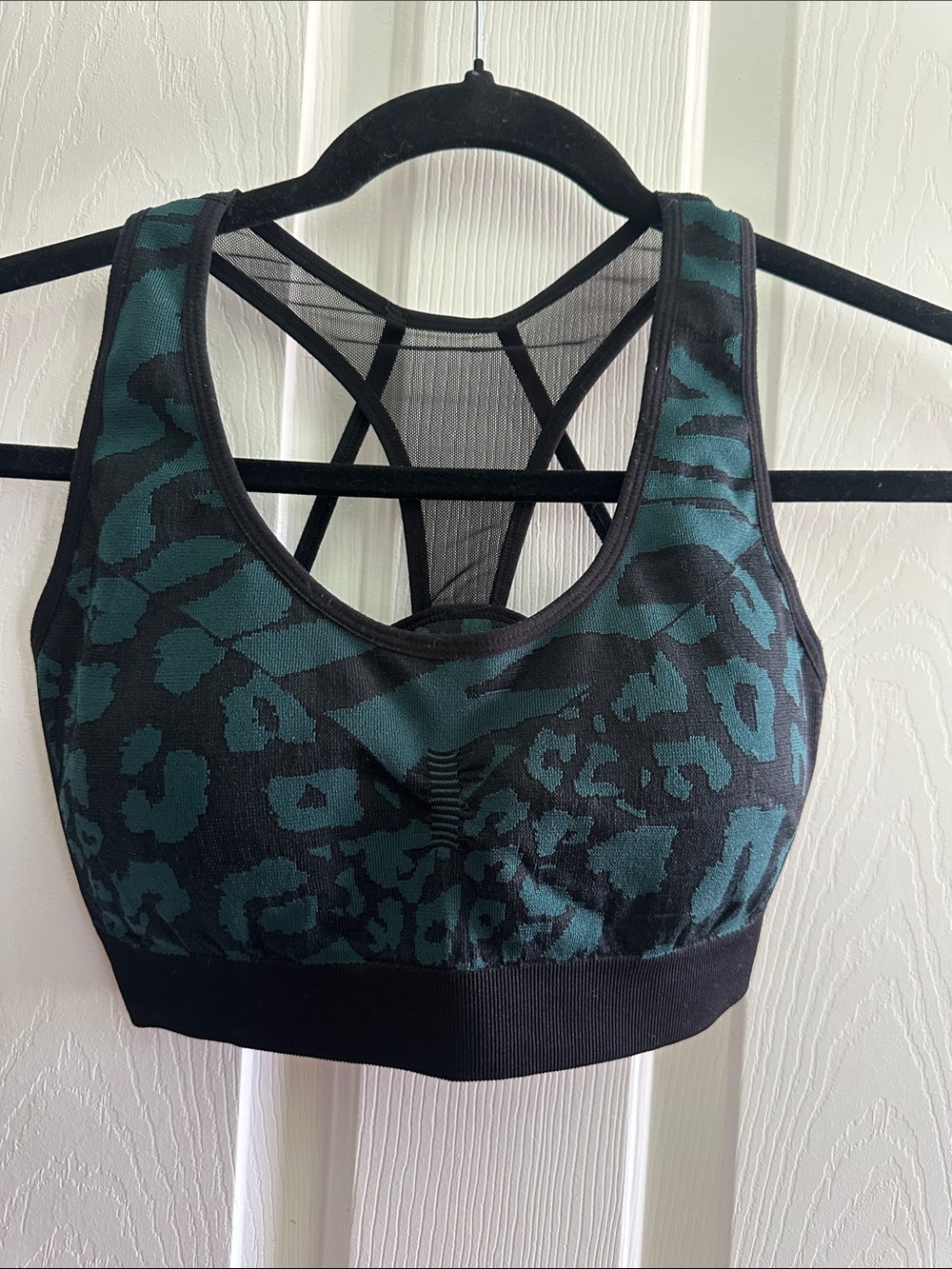 Xersion Teal and Black Leopard-Print Strappy Sports Bra